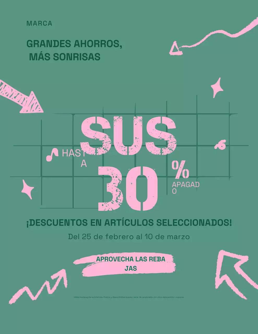 Póster de promoción de ventas moderno en verde y rosa