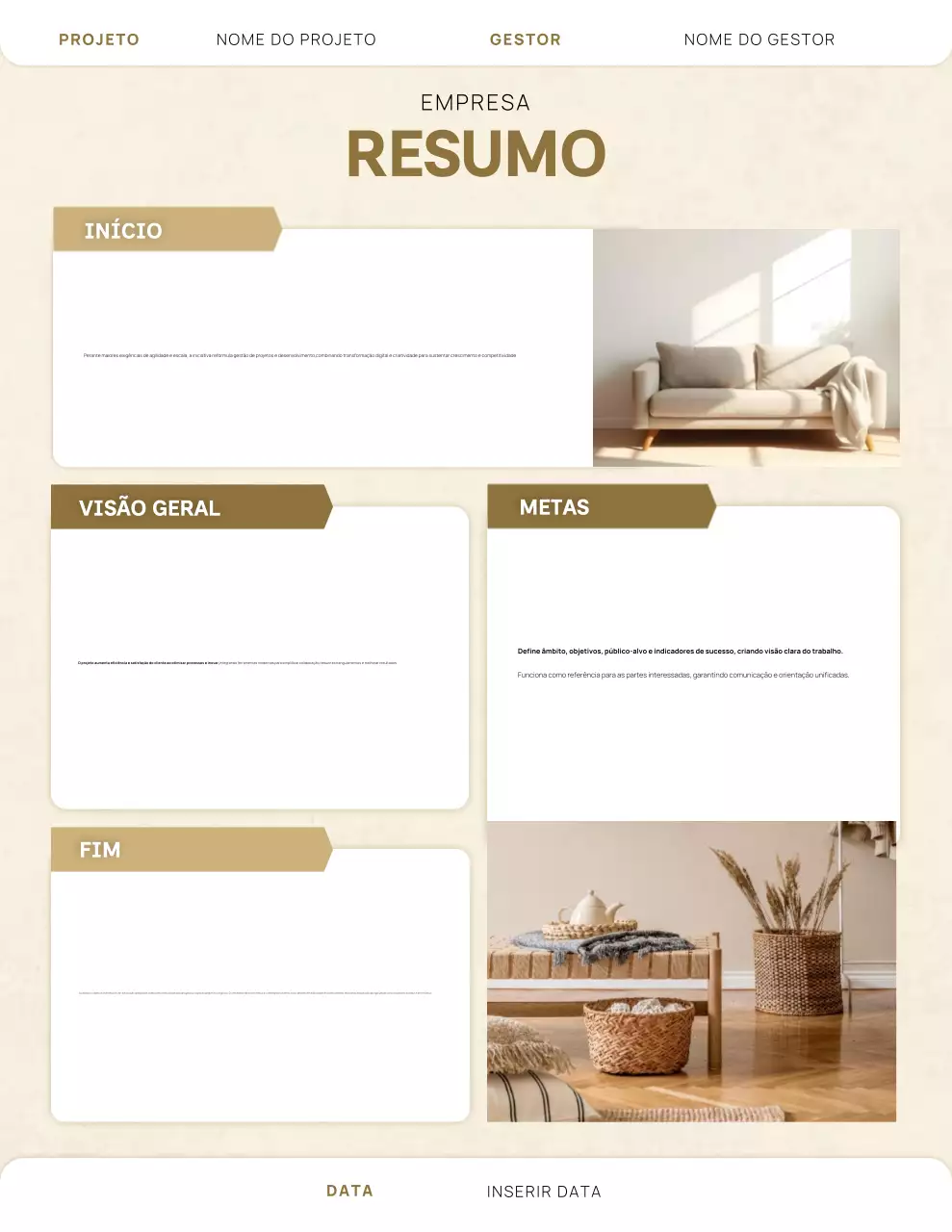 Pôster de resumo do projeto bege, limpo e profissional