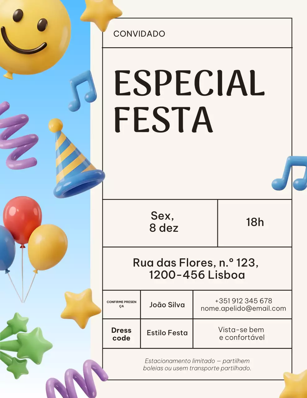 Convite para Festa em Tons de Azul e Bege