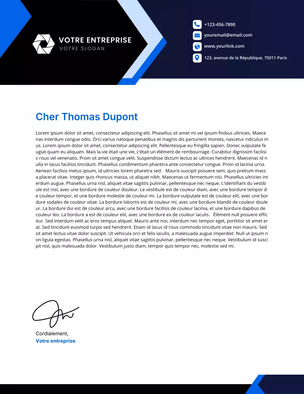 Papier à en-tête bleu moderne pour entreprises