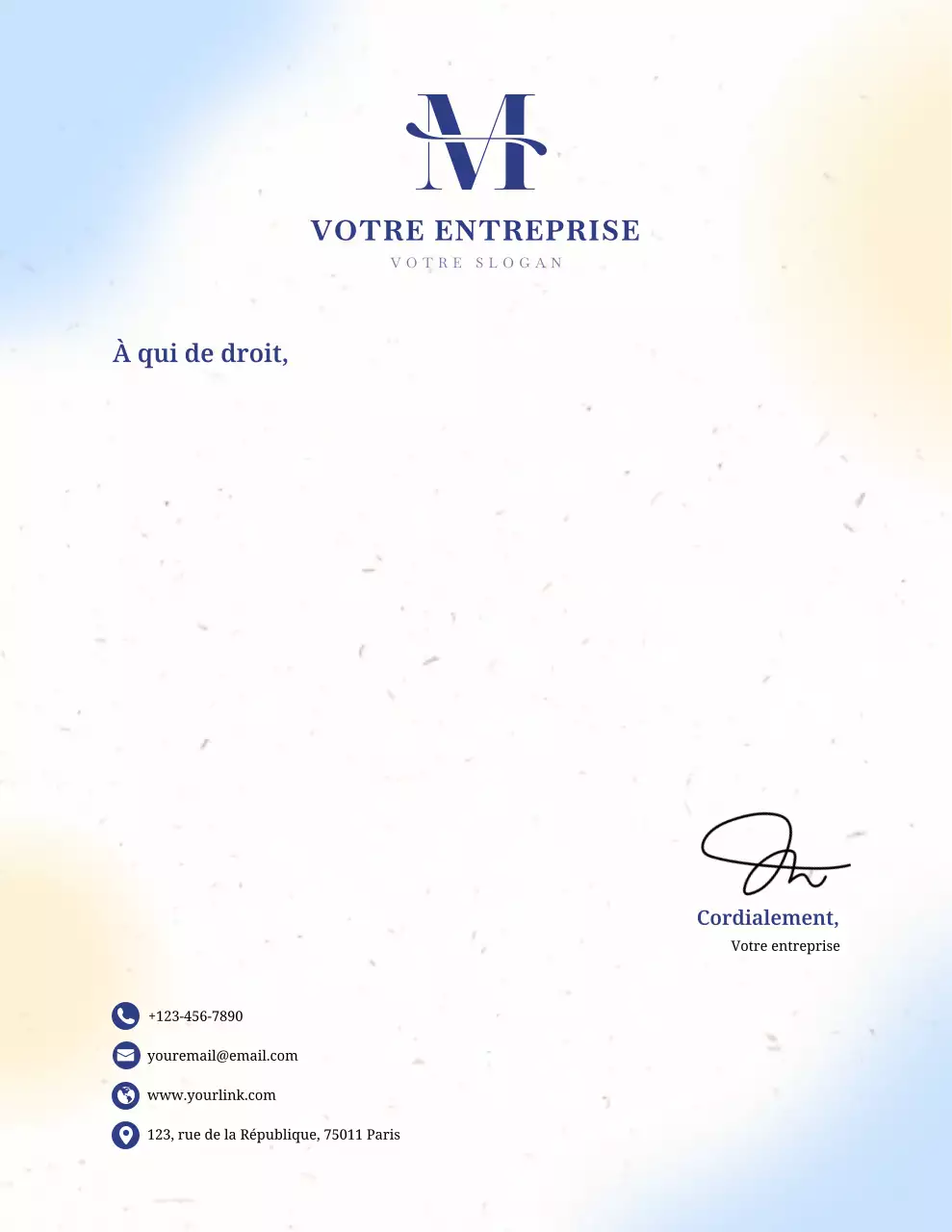 Papier à en-tête bleu professionnel