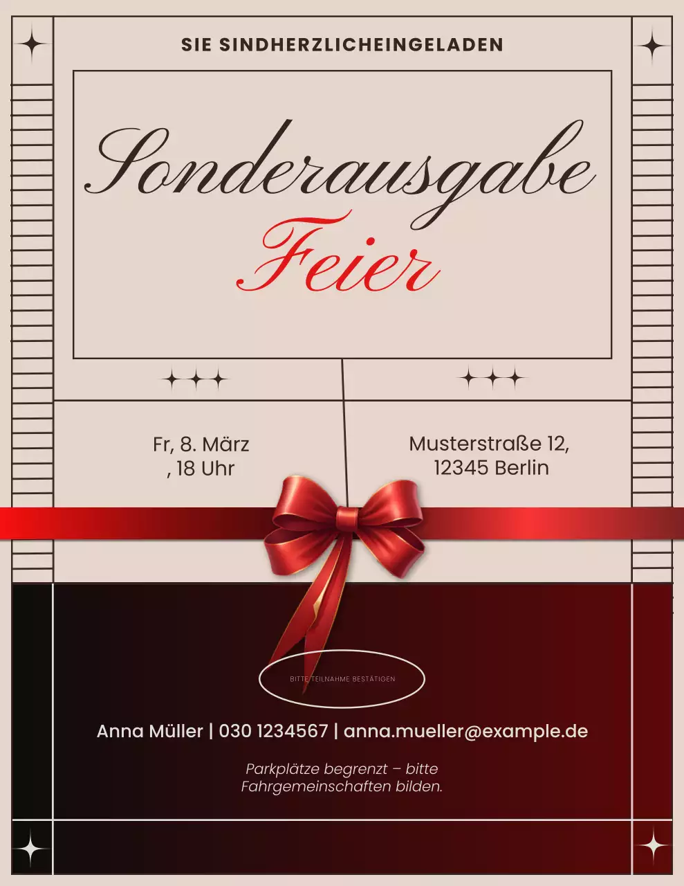 Elegante Einladung zur Feier in Rot und Beige