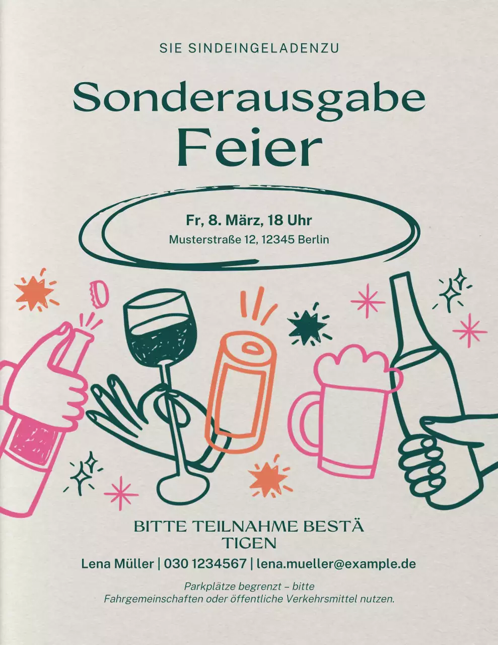 Moderne Einladung zur Feier in Beige und Grün