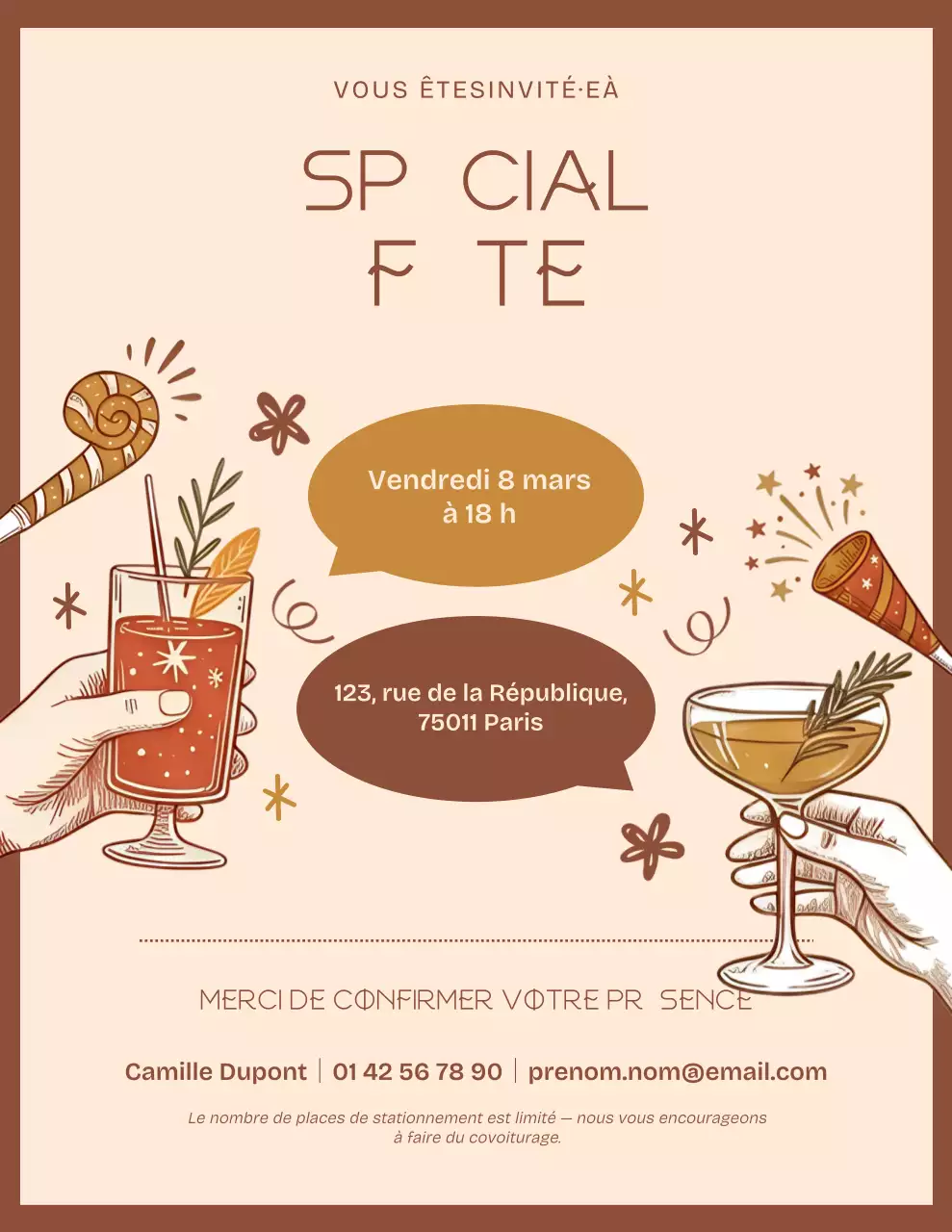 Invitation de célébration illustrée marron et beige