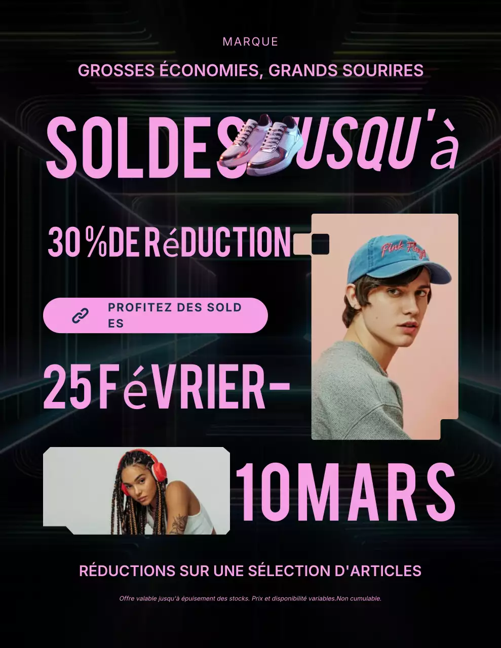Affiche promotionnelle rose et noire audacieuse