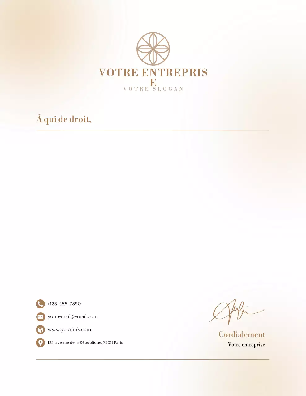 Papier à en-tête professionnel beige