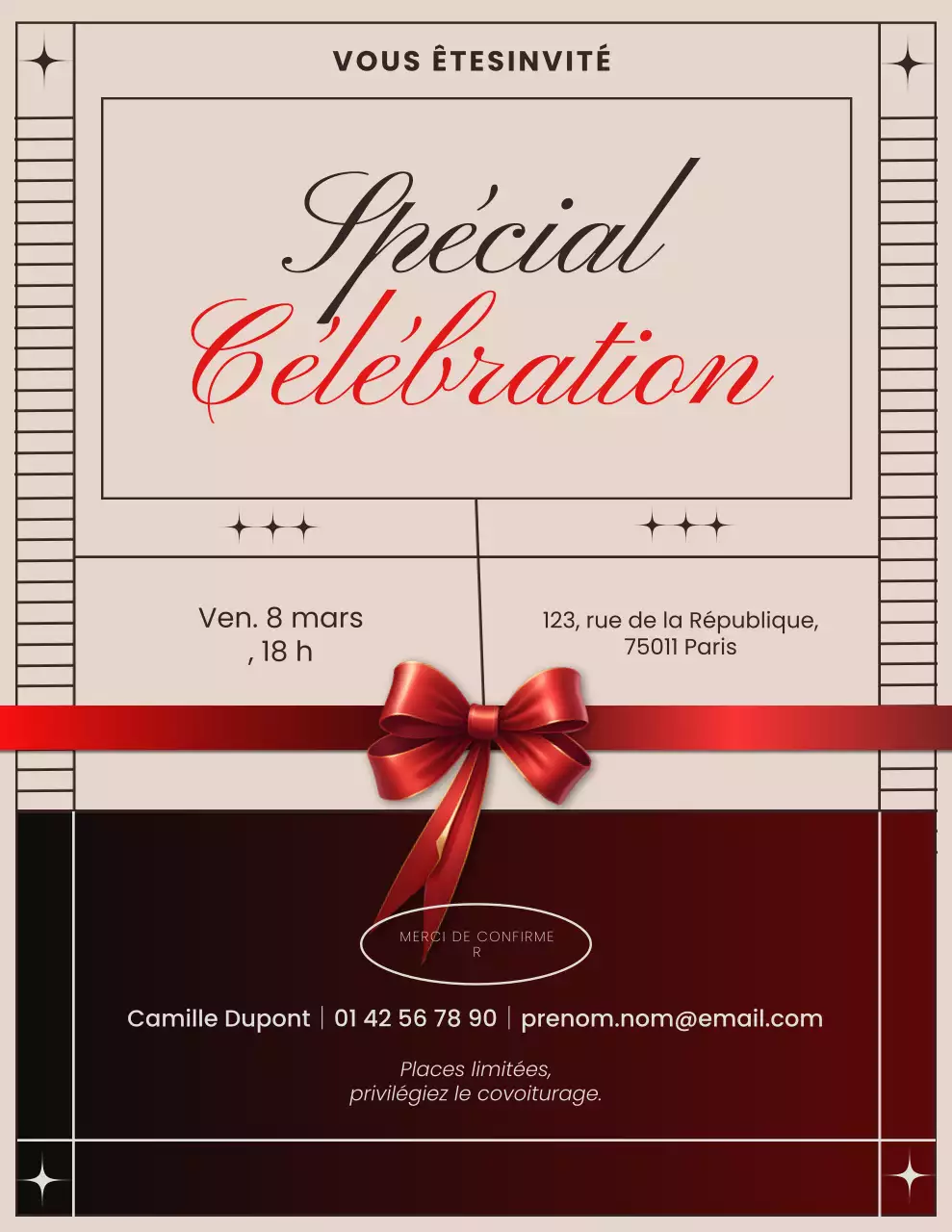 Invitation élégante pour une célébration rouge et beige