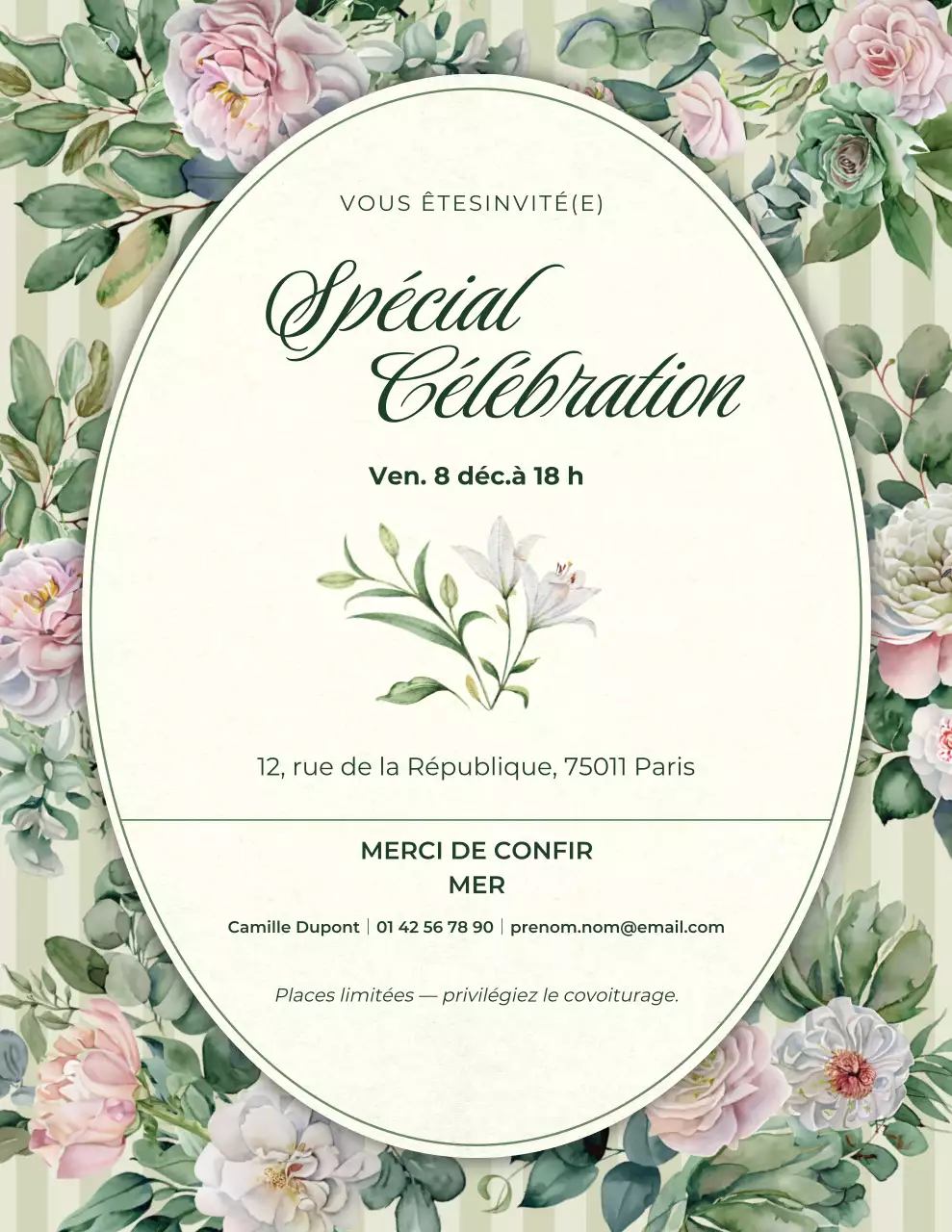 Invitation à une fête florale verte et beige