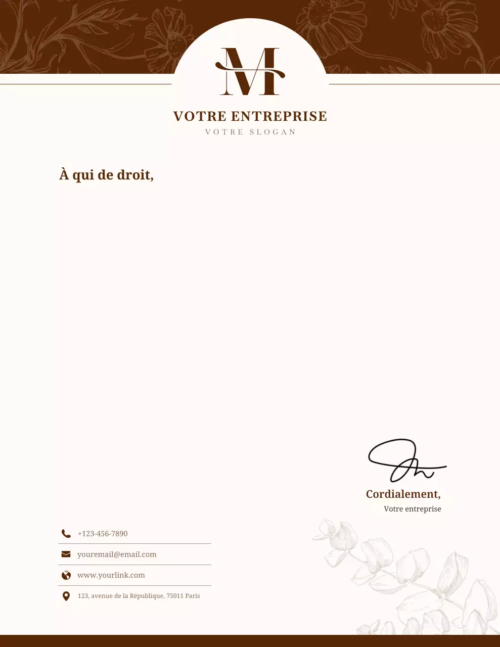 Papier à en-tête élégant marron pour lettres commerciales