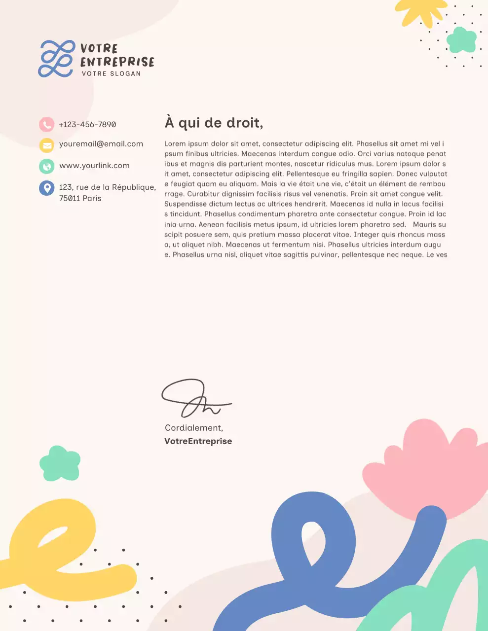 Papier à en-tête moderne et coloré de l'entreprise