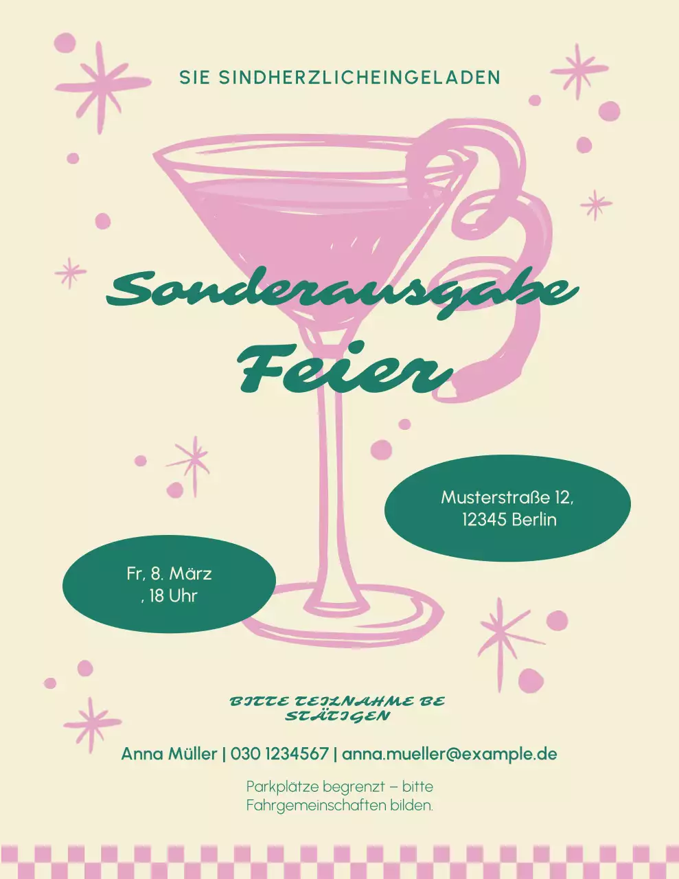 Einladung zur Retro-Feier in Rosa und Beige