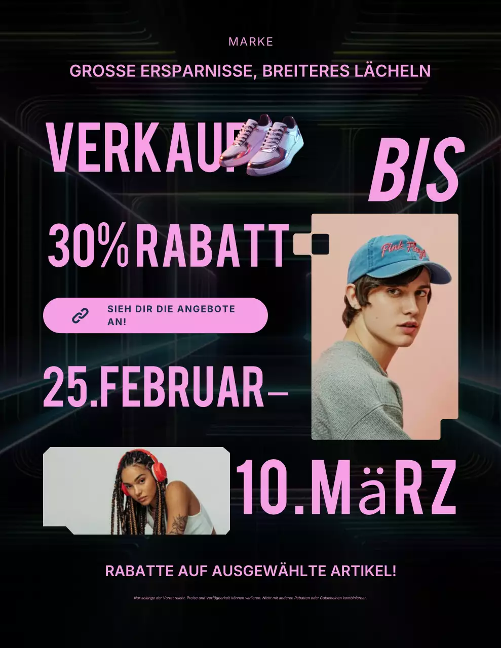 Pink-schwarzes, auffälliges Verkaufsplakat