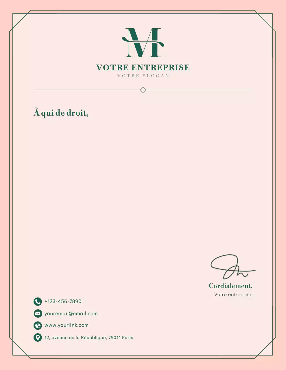 Papier à en-tête élégant beige pour lettres commerciales