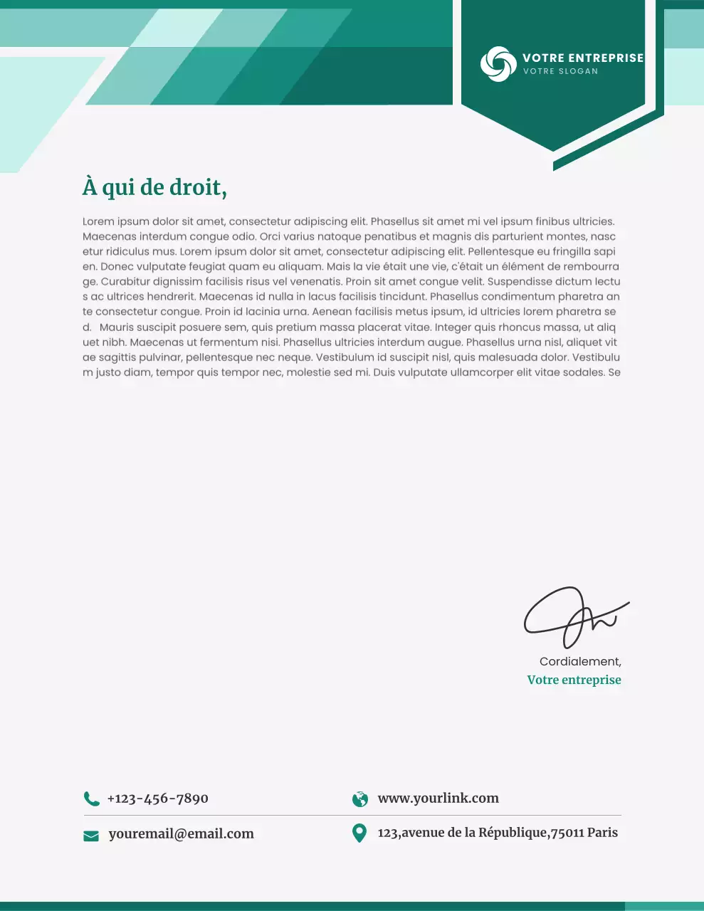 Papier à en-tête professionnel vert