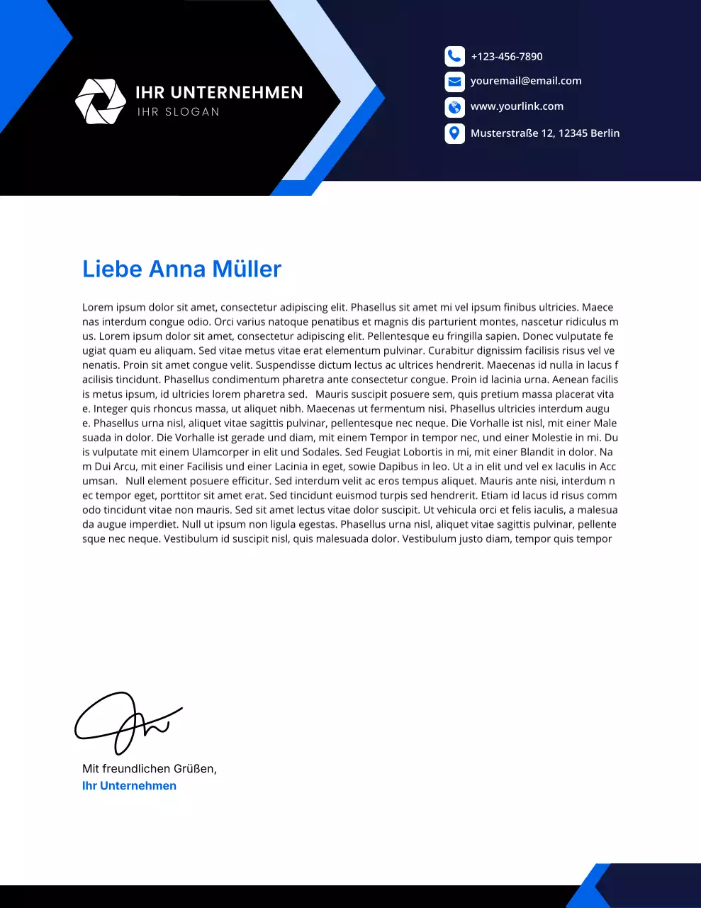 Blauer moderner Geschäftsbriefkopf