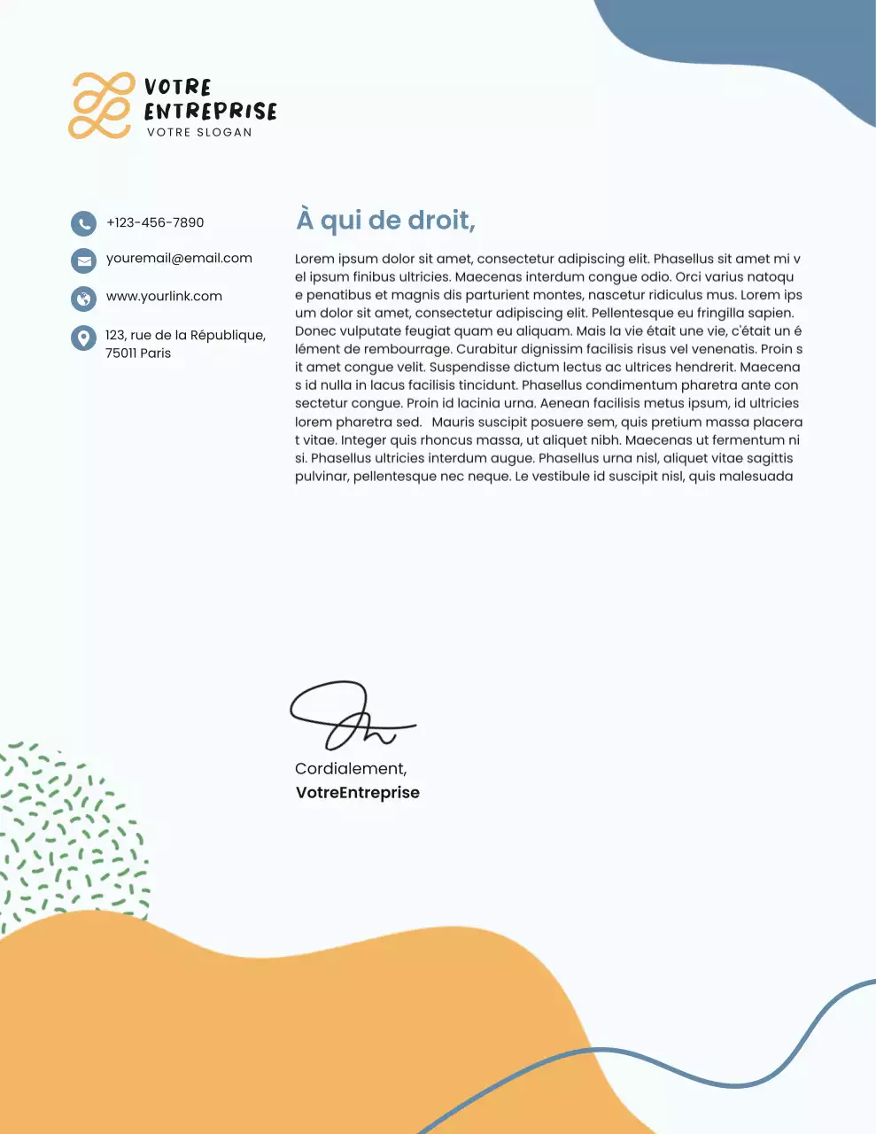 Papier à en-tête bleu moderne pour entreprises