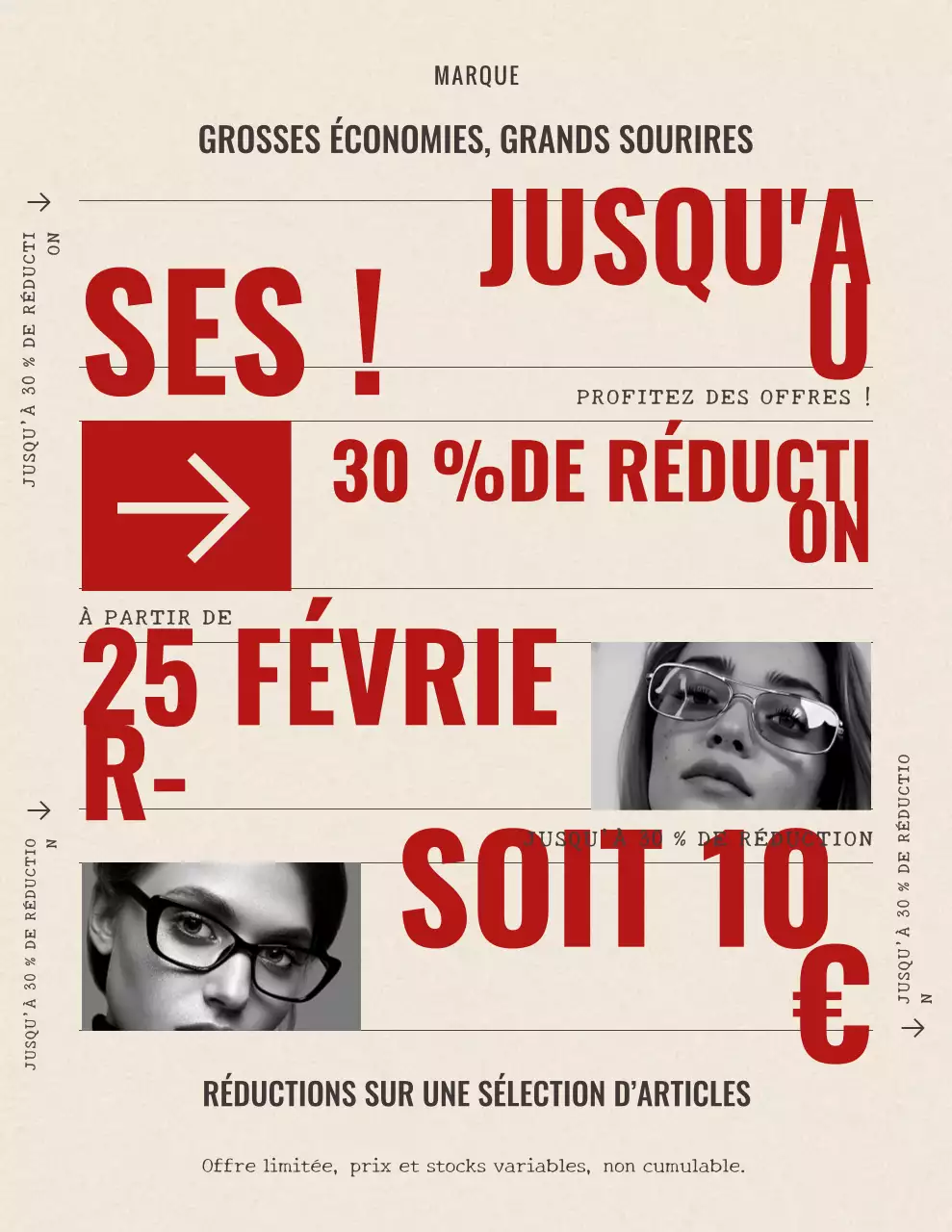 Affiche promotionnelle rouge et beige audacieuse