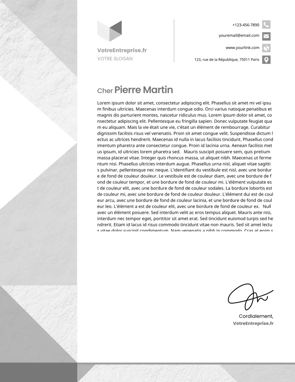 Papier à en-tête gris moderne pour entreprises