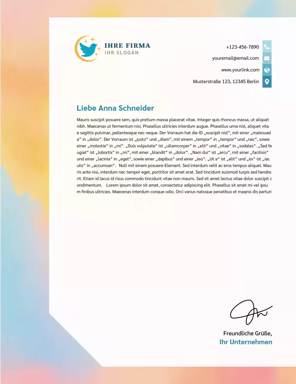 Briefkopf „Regenbogen Professional“