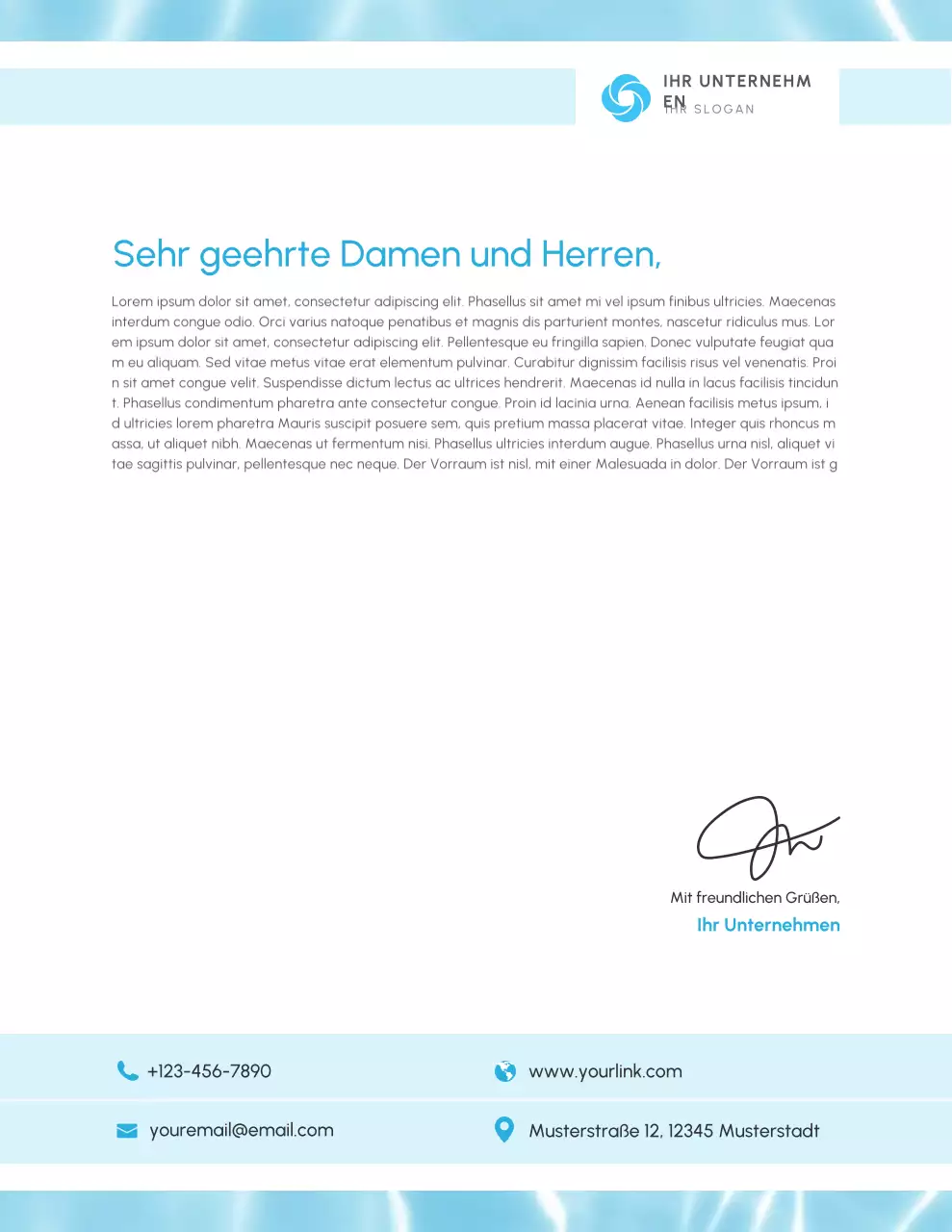 Blauer minimalistischer Geschäftsbriefkopf