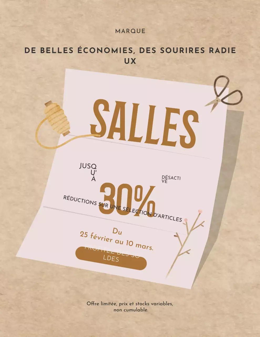 Affiche promotionnelle des ventes beige chaud