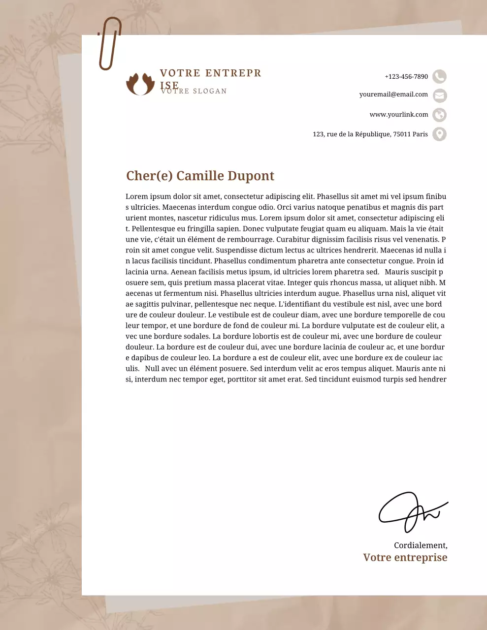 Papier à en-tête professionnel beige