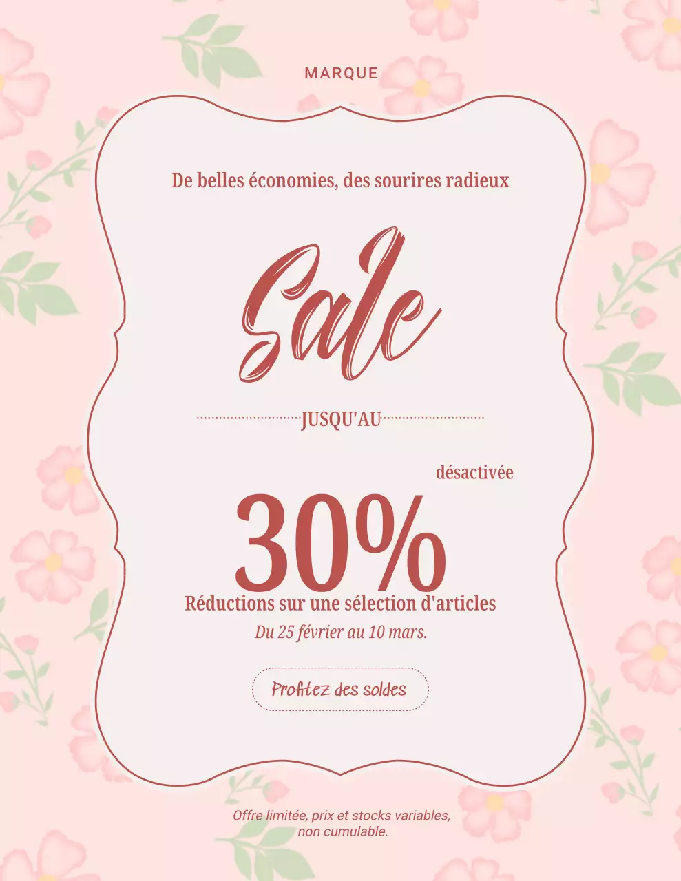 Affiche promotionnelle rose élégante
