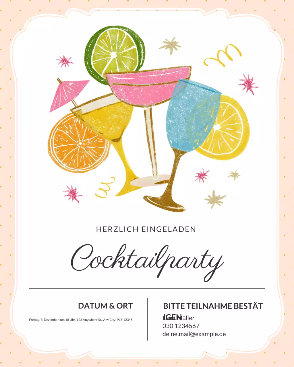 Farbenfrohe Retro-Cocktaileinladung (Instagram-Post)