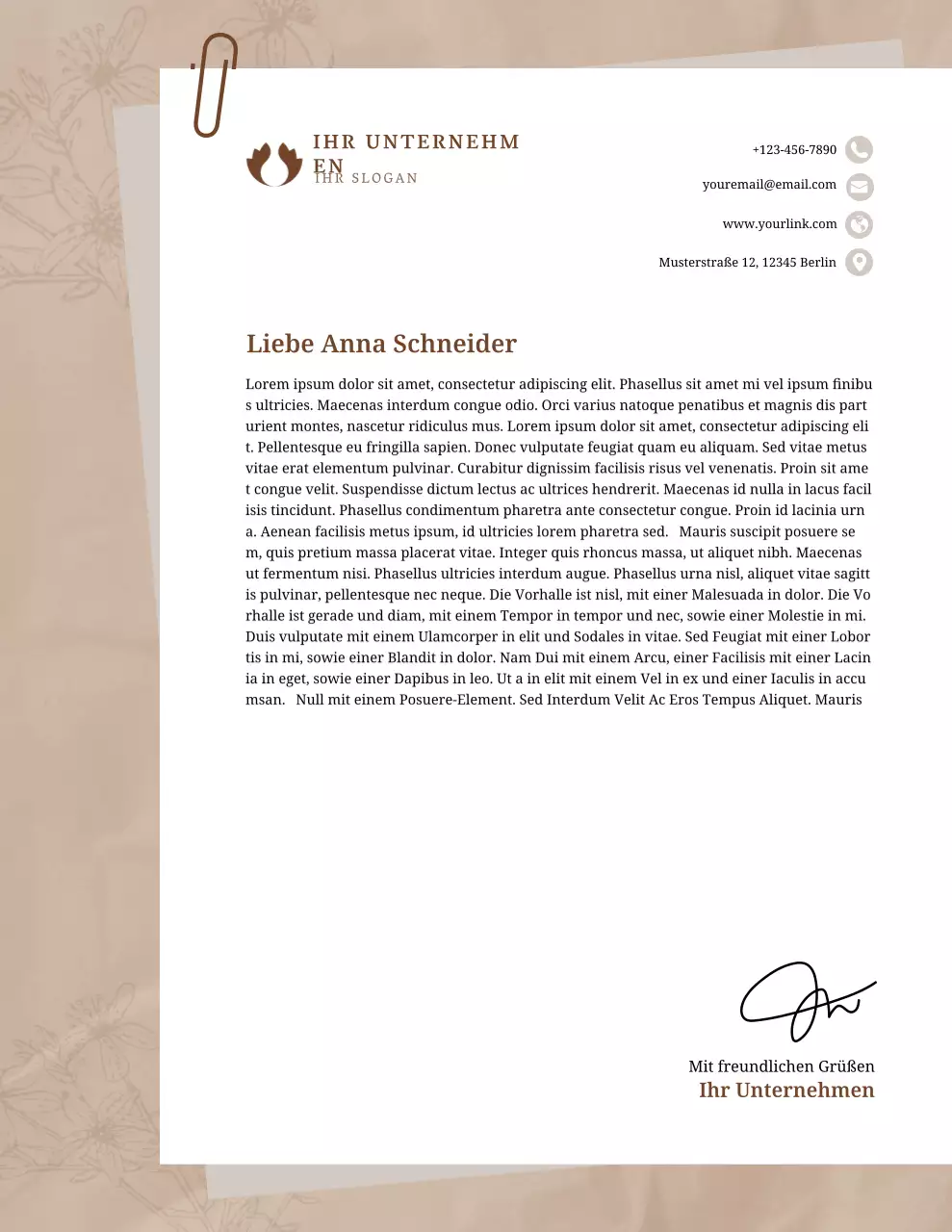 Beigefarbenes professionelles Geschäftsbriefpapier