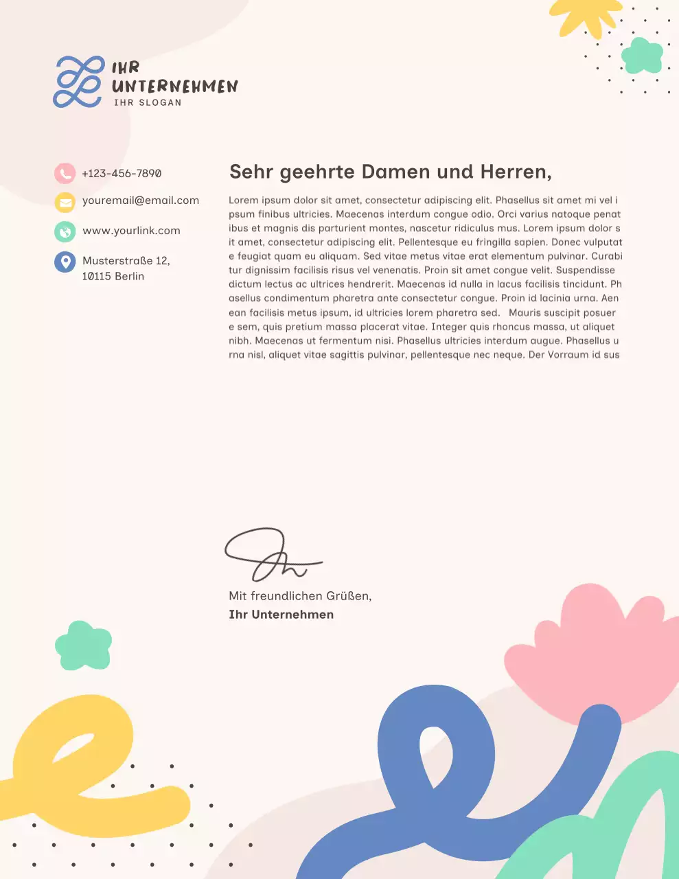 Farbenfroher, moderner Firmenbriefkopf