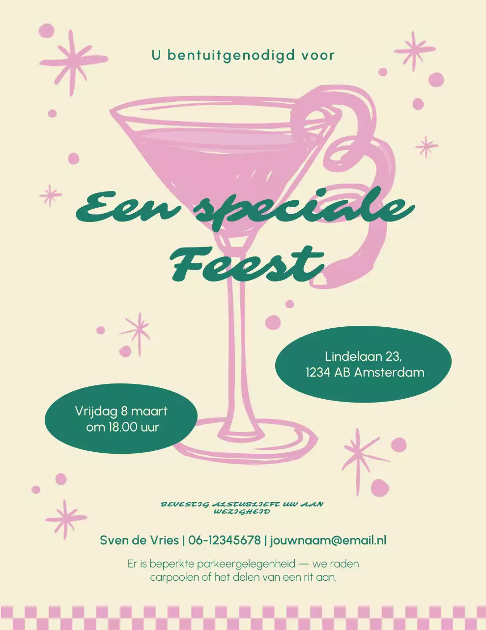 Roze en beige retro feestuitnodiging