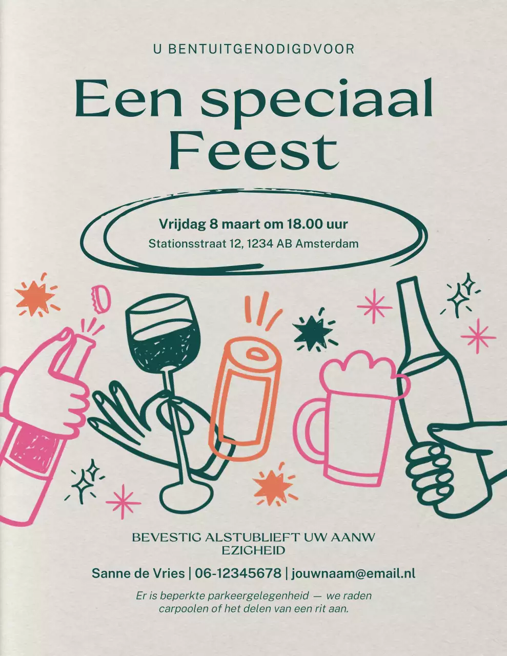 Beige en groene moderne feestuitnodiging