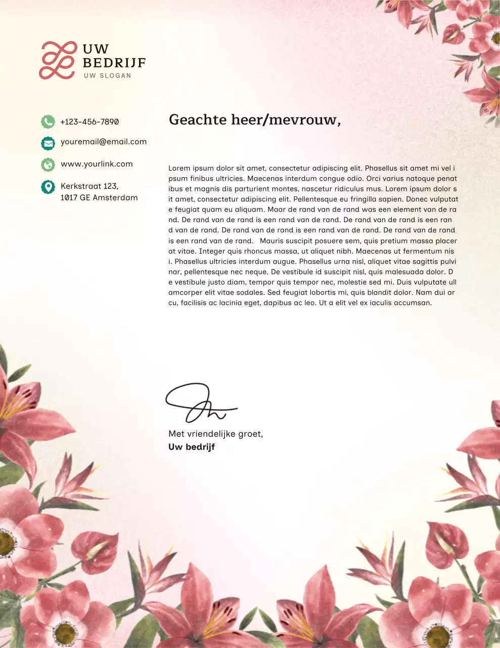 Roze bloemenprint briefpapier voor bedrijven