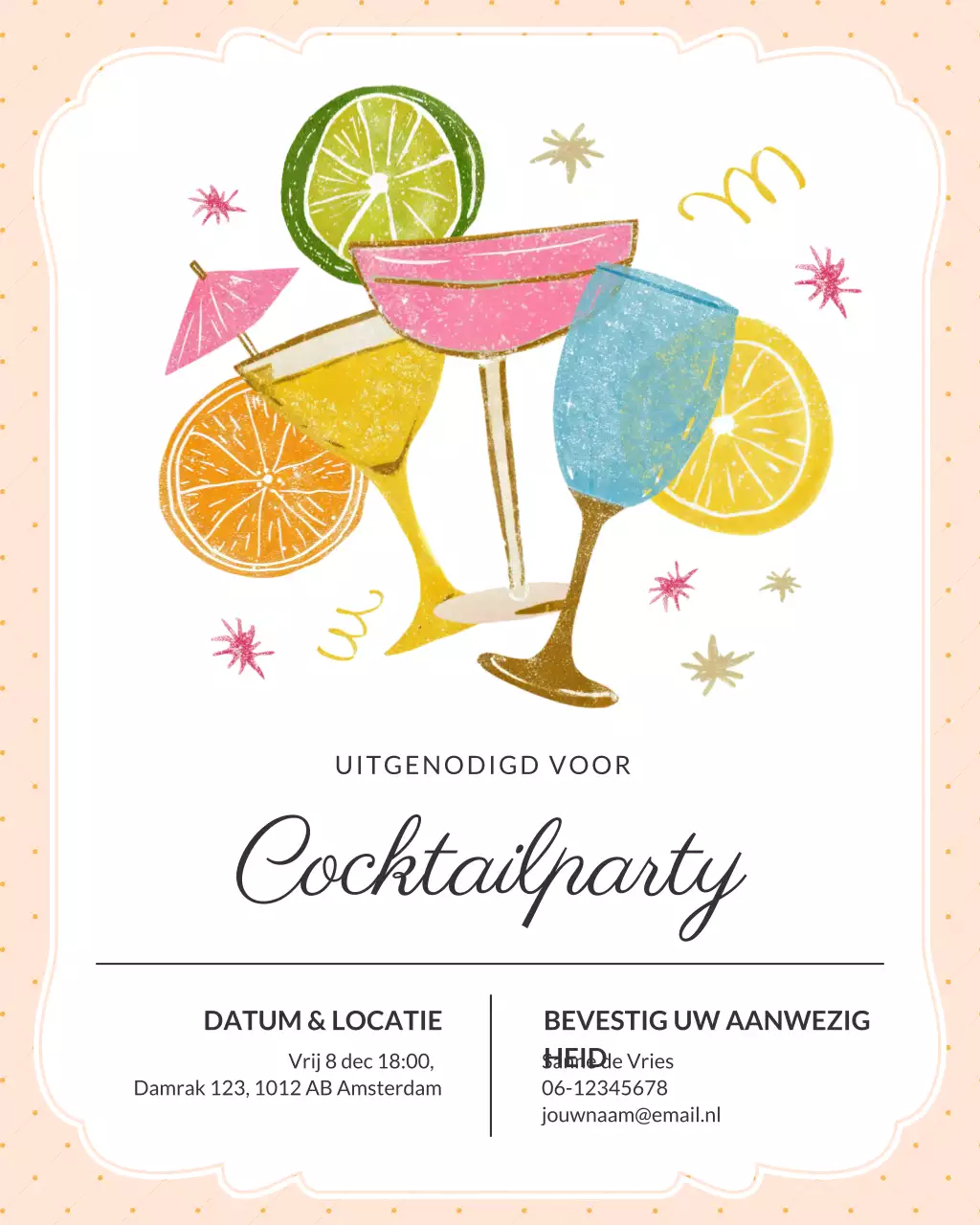 Kleurrijke retro cocktailuitnodiging Instagram-post