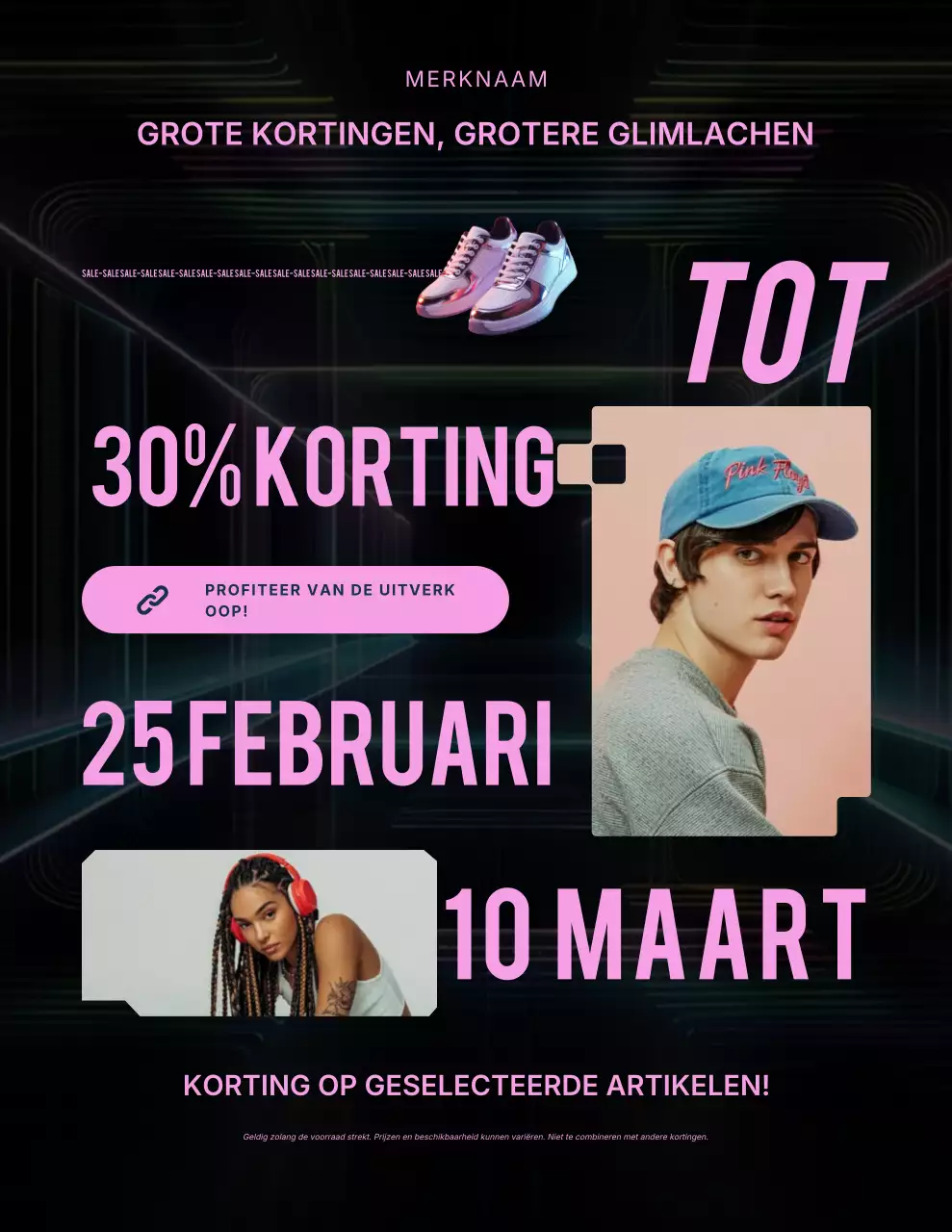 Roze en zwarte opvallende poster voor verkooppromotie