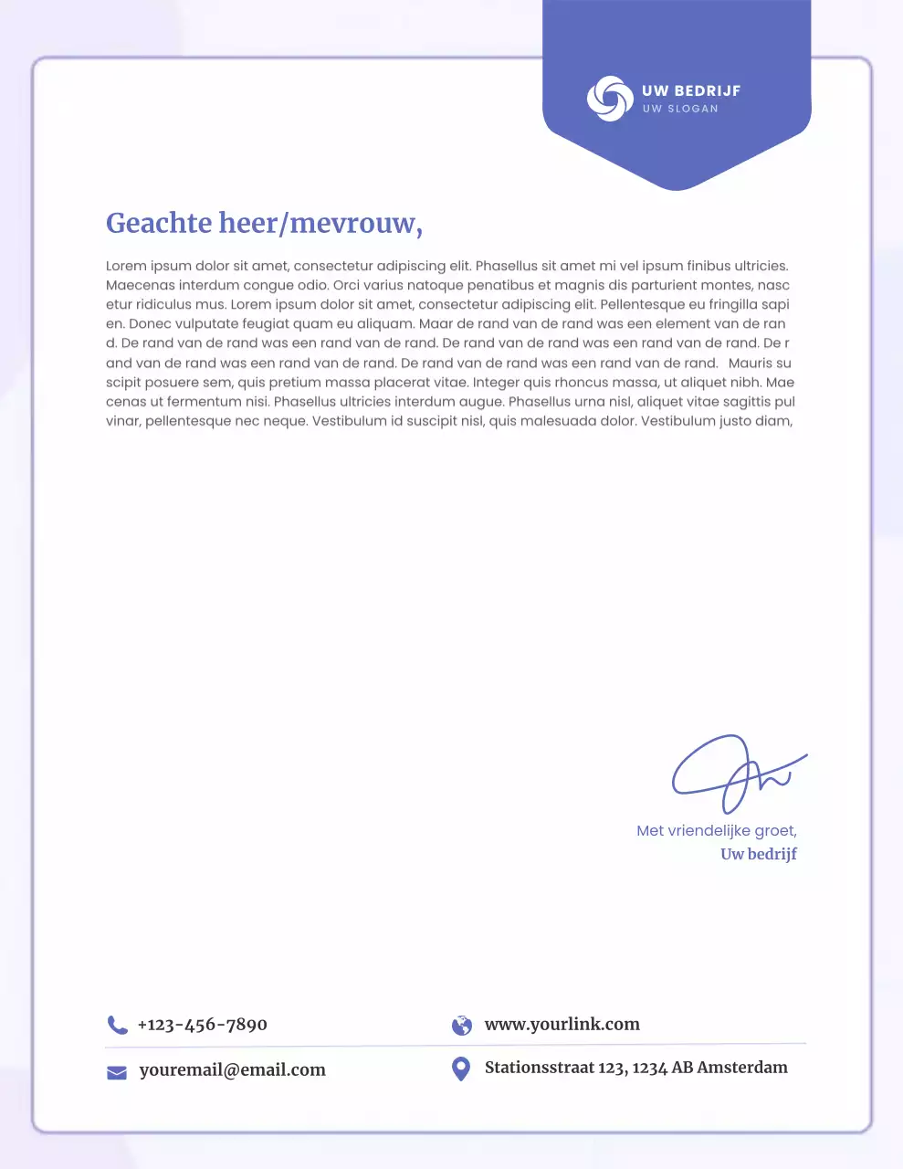 Blauw modern zakelijk briefpapier document