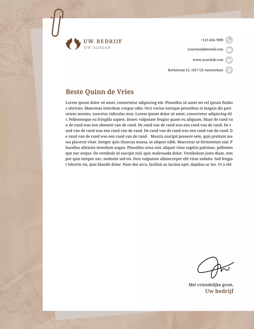 Beige professioneel briefpapier voor bedrijven