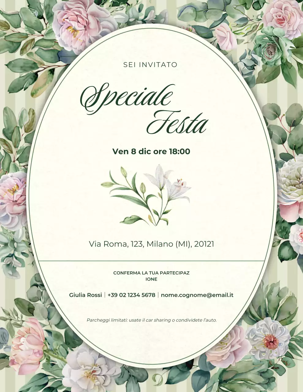 Invito per festeggiamenti floreali verdi e beige