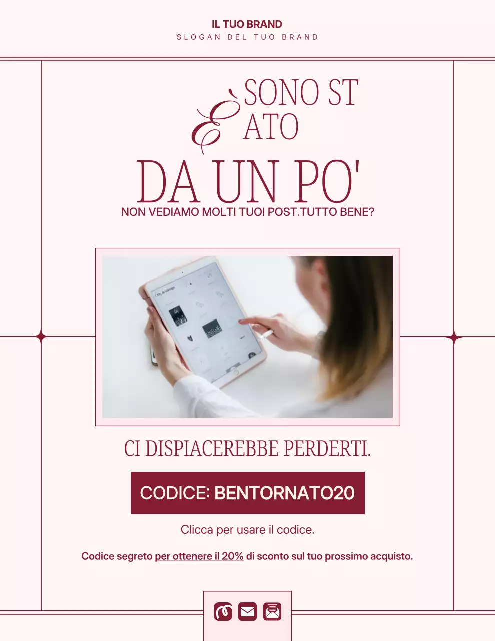 Poster promozionale minimalista rosa per i clienti