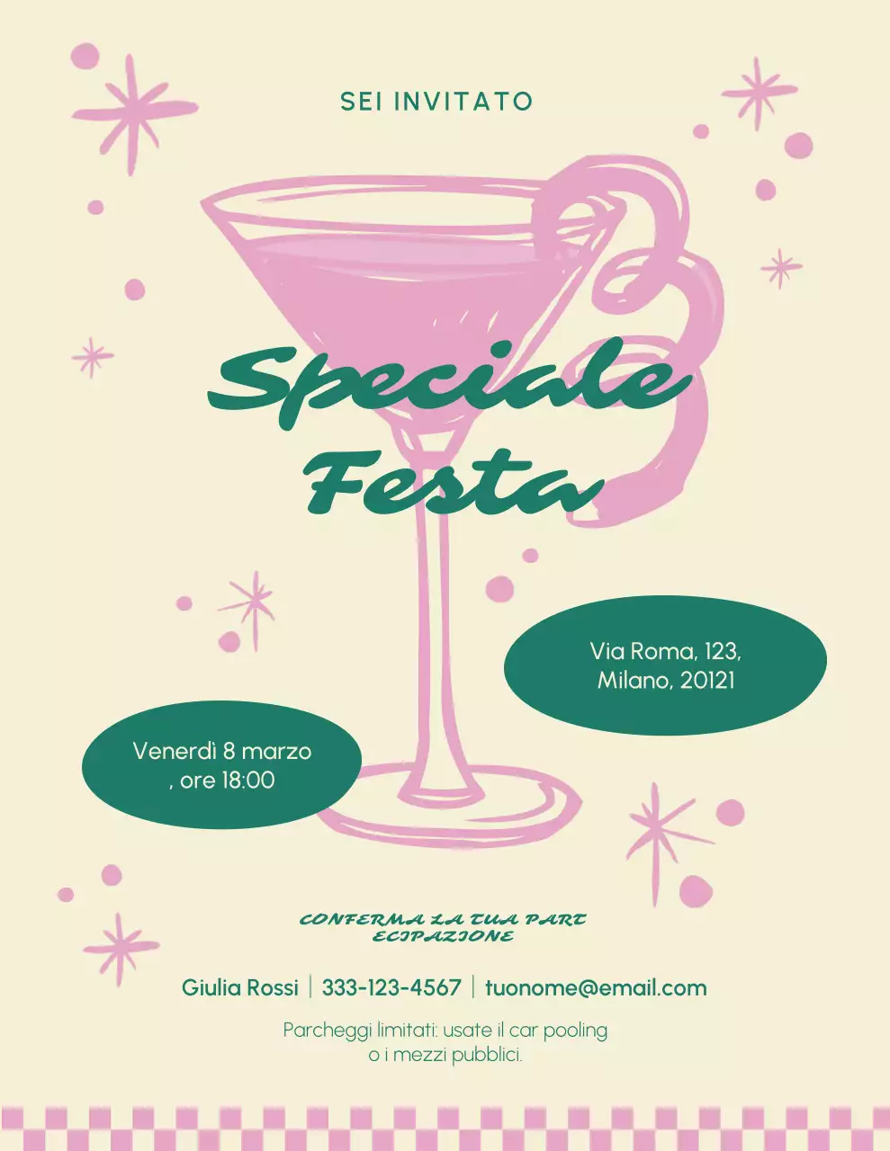 Invito per festeggiamenti retrò rosa e beige