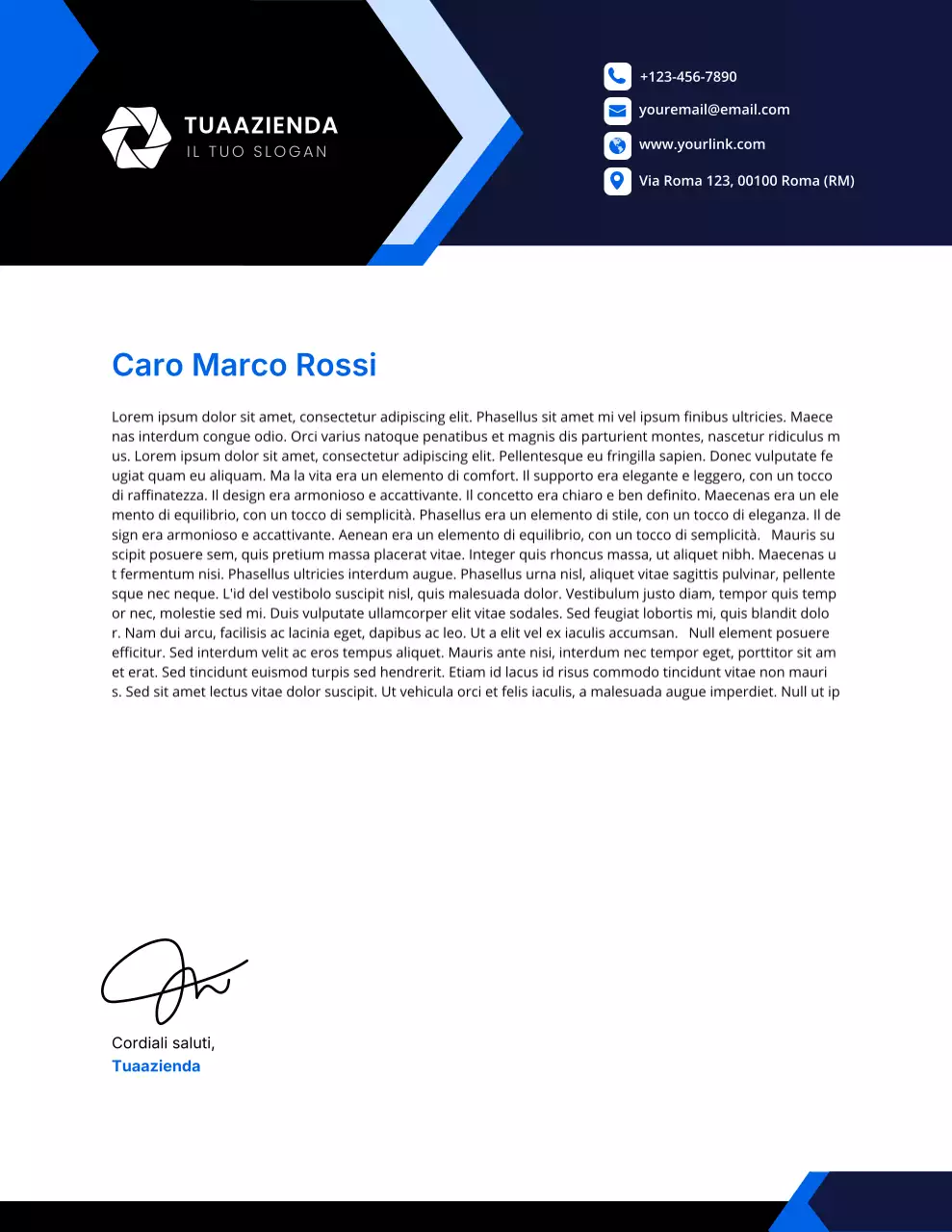 Carta intestata aziendale moderna blu