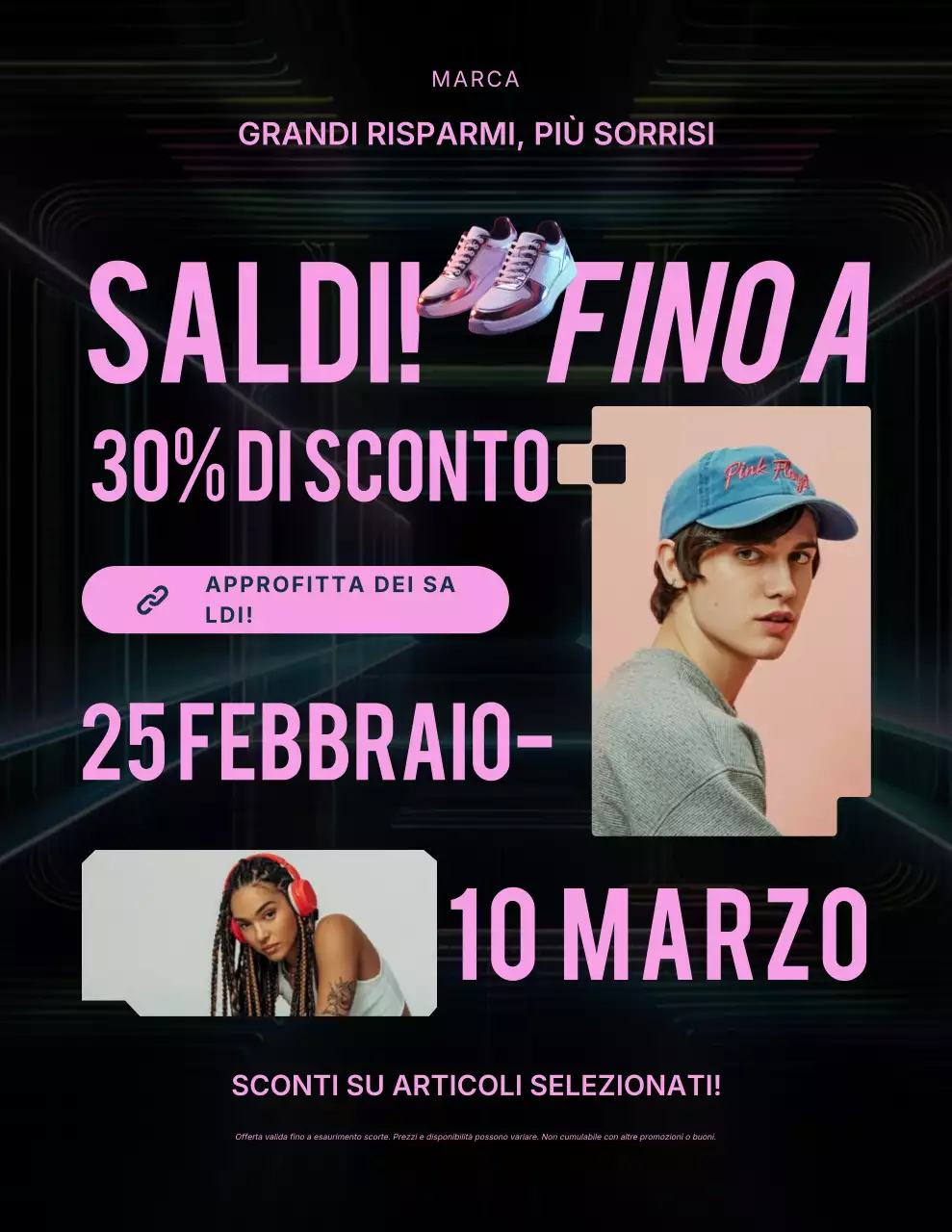 Poster promozionale rosa e nero audace