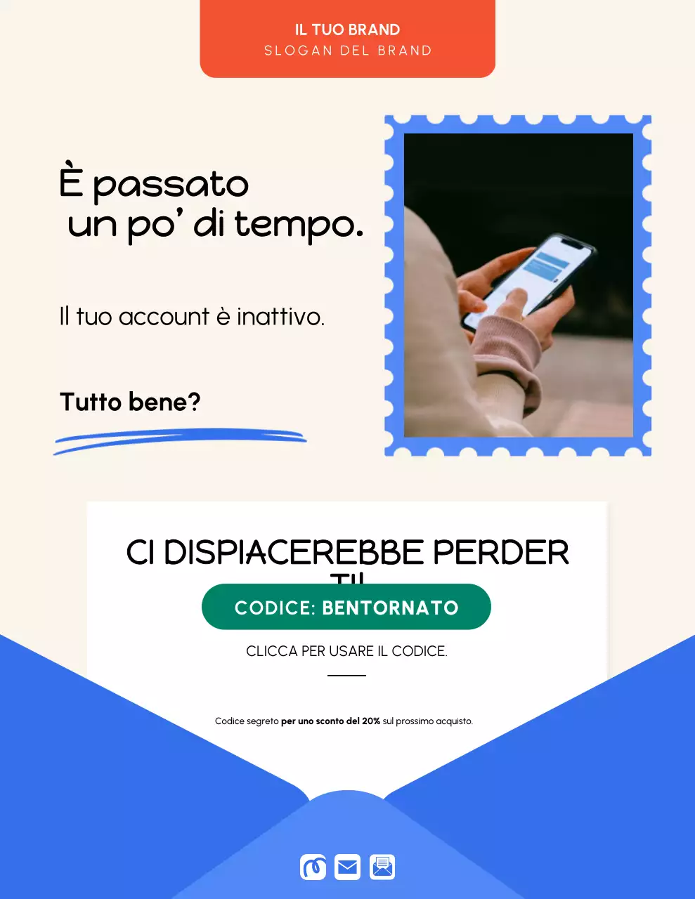 Poster promozionale moderno beige e blu per i clienti