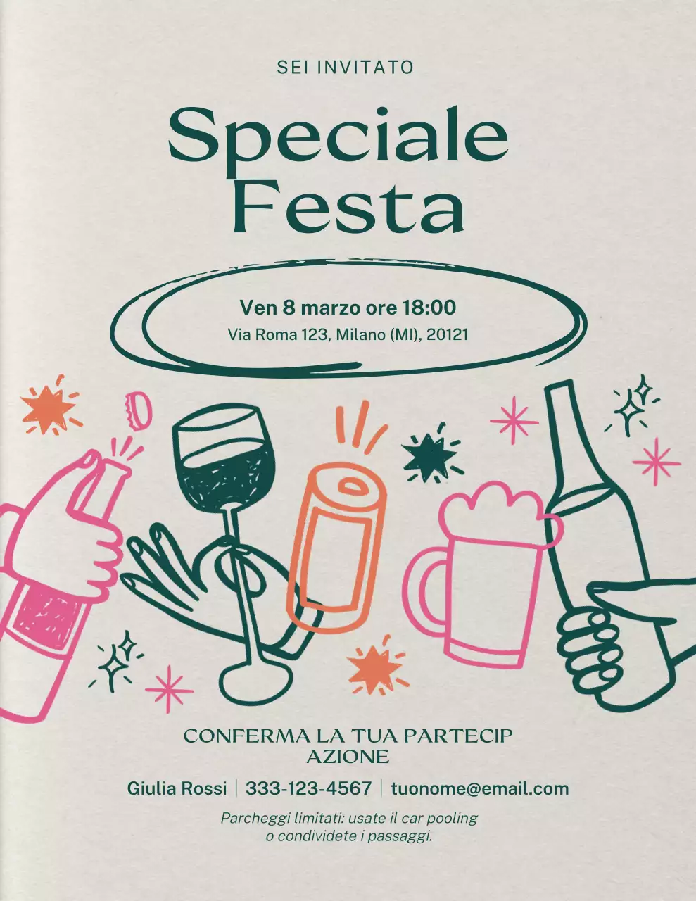 Invito moderno per festeggiamenti beige e verde