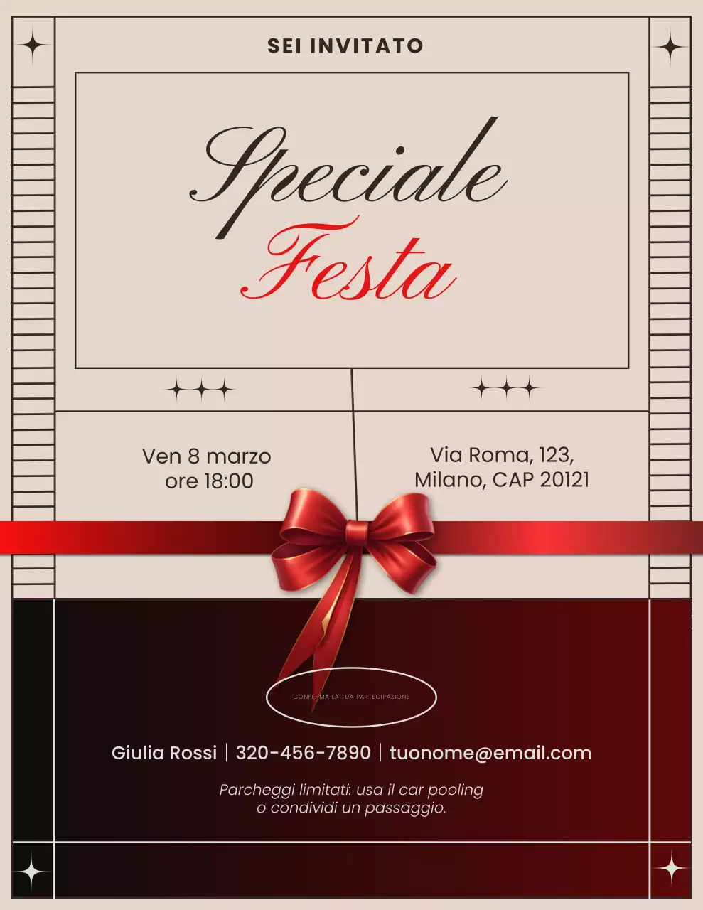 Invito elegante per festeggiamenti in rosso e beige