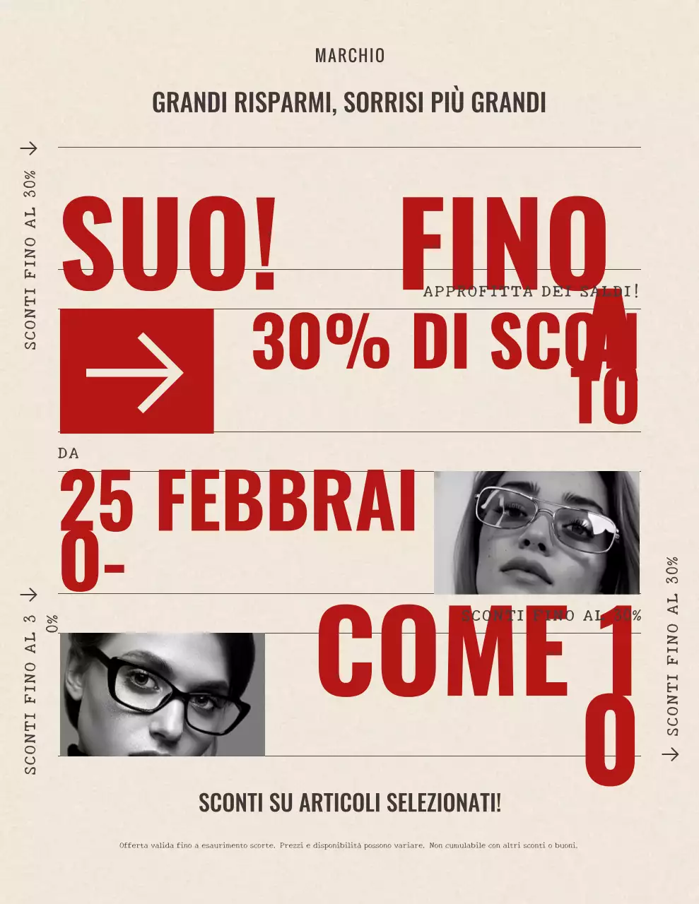 Poster promozionale in grassetto rosso e beige