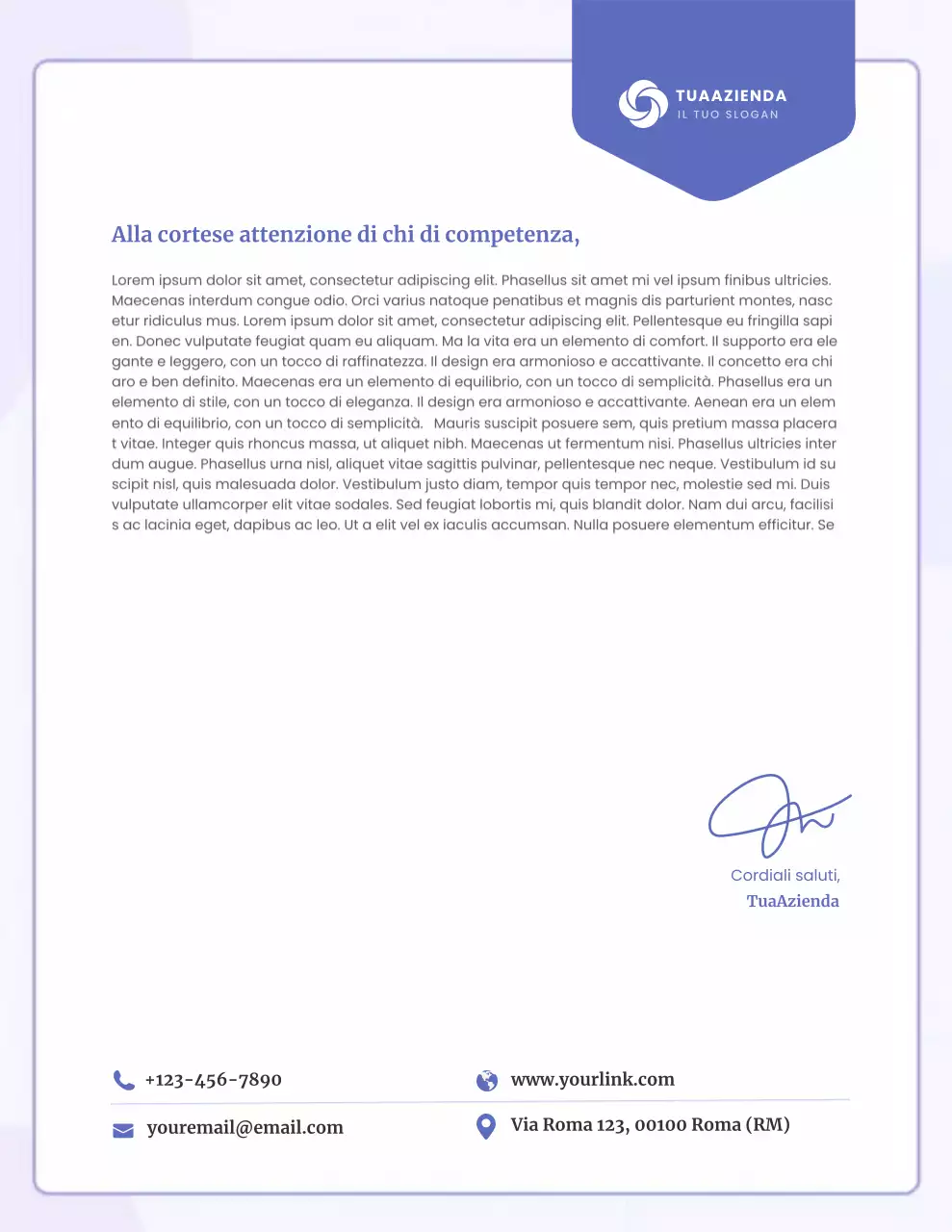 Documento intestatario di carta aziendale moderna blu