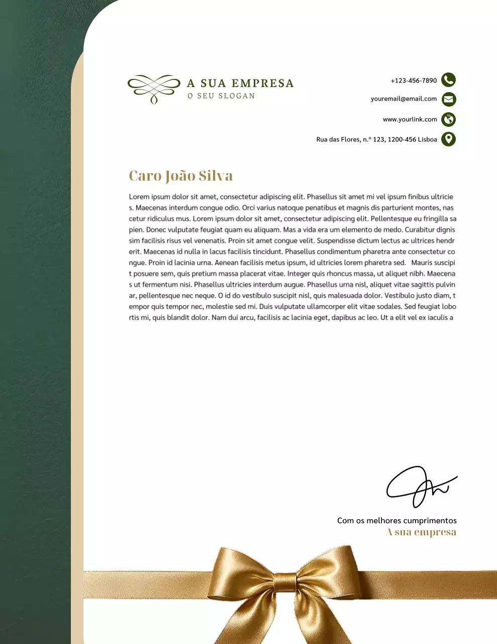 Papel timbrado comercial elegante na cor verde
