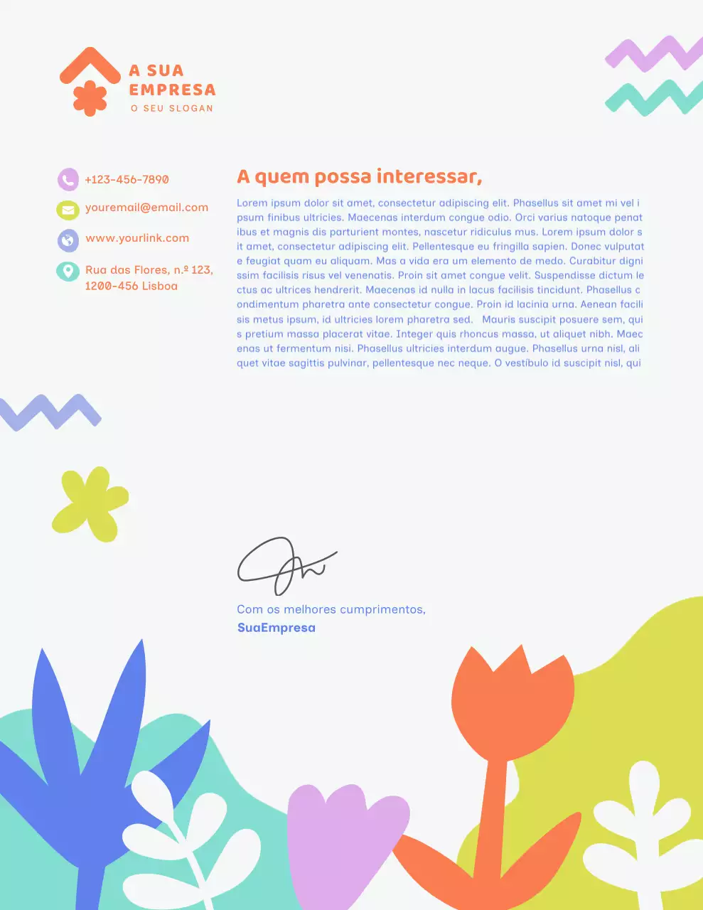 Papel timbrado comercial moderno e colorido