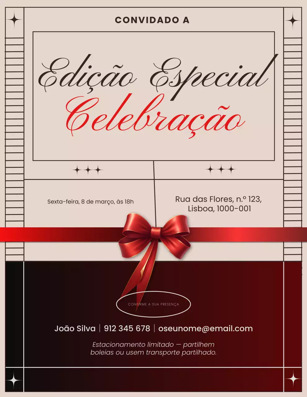 Convite de celebração elegante em vermelho e bege